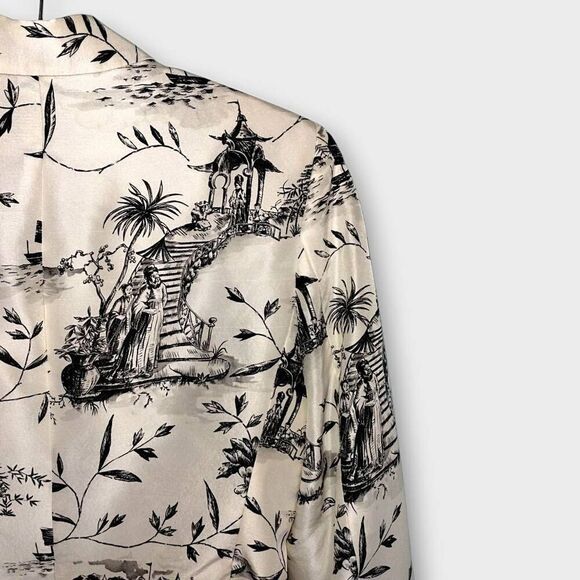 Liz Claiborne Jacket Womens sz 8 Cream Black Silk‎ Vintage Village Asian Print - Picture 13 of 15